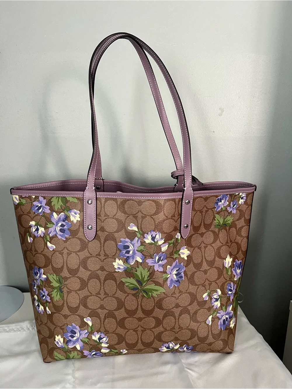 Coach Reversible City Tote in Signature Canvas with Lily Print & Pouch